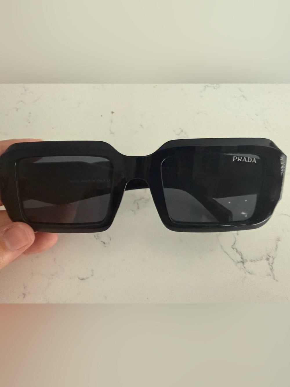 Prada Glossy Black Rectangular Sunglasses for women - Picture 3 of 6